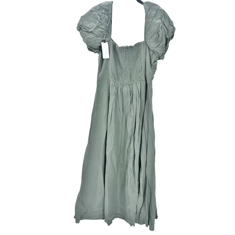 ASTR Label Pleated Bodice Bubble Sleeve Midi Dress Smocked Sage XL NWT - Picture 4 of 10